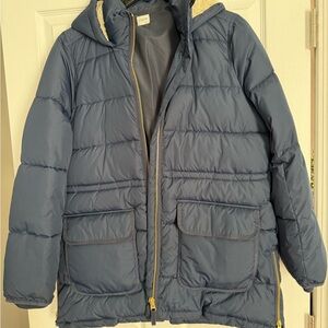 J Crew factory 10 navy Blue Puffer Jacket hooded coat like new only worn